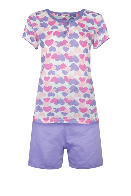 Evelin bavlnené dámske pyžamo srdiečka 2284 svetlo fialová veľkosť: L
