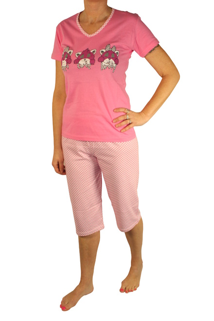 Rose Cats 3/4 pyžamo dámske růžová veľkosť: L