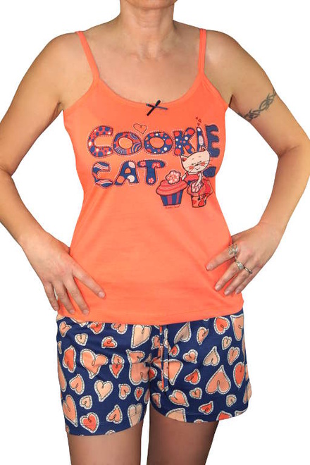 Vienetta Cats pyžamo šortky - tielko oranžová veľkosť: M