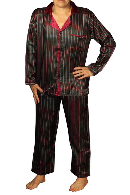 Bufad Satin pánske pyžamo pruhy K150814 vínová veľkosť: 3XL