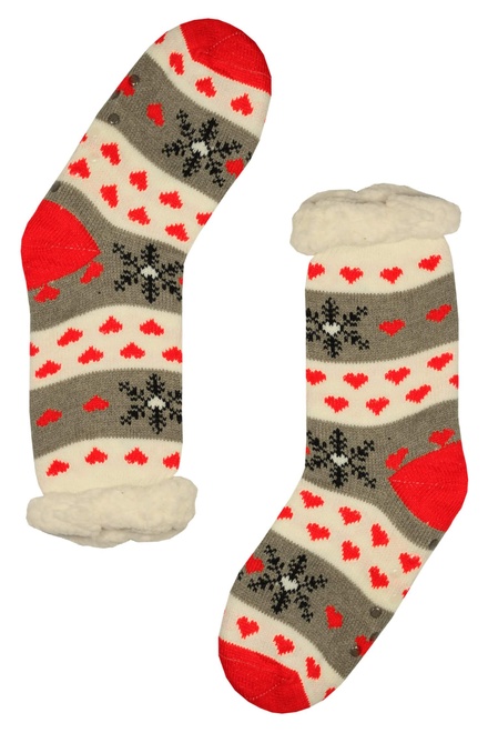 Dámske zimné ponožky s kožušinkou, srdiečka WW036