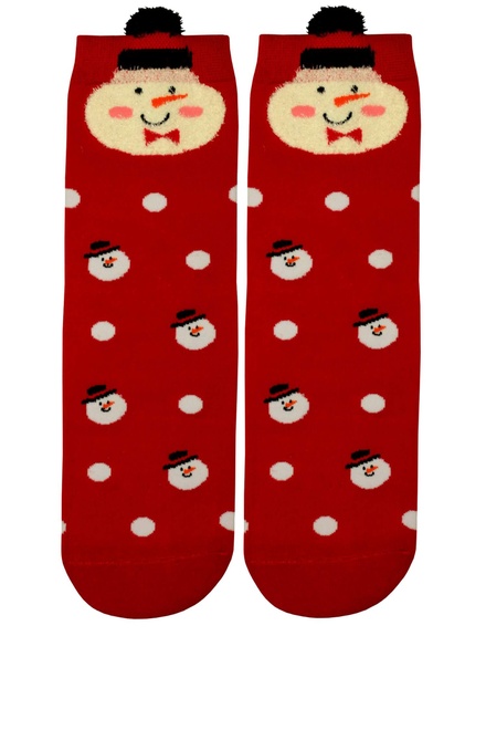 Vianočné vysoké ponožky dámse Snehuliačik červená veľkosť: 35-38