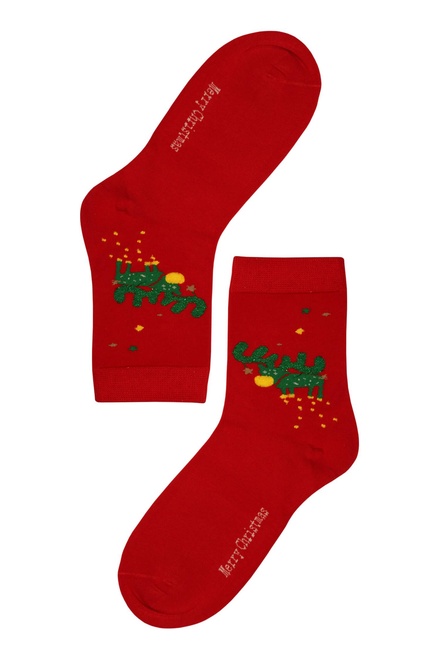 Vianočné dámske ponožky Zelený sob červená veľkosť: 38-41