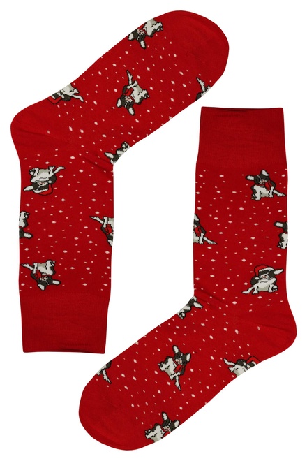 Pánske vianočné ponožky s veselými psami červená veľkosť: 39-42