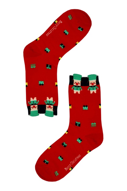 Veselá prasiatka - dámska vianočná ponožka červená veľkosť: 35-38