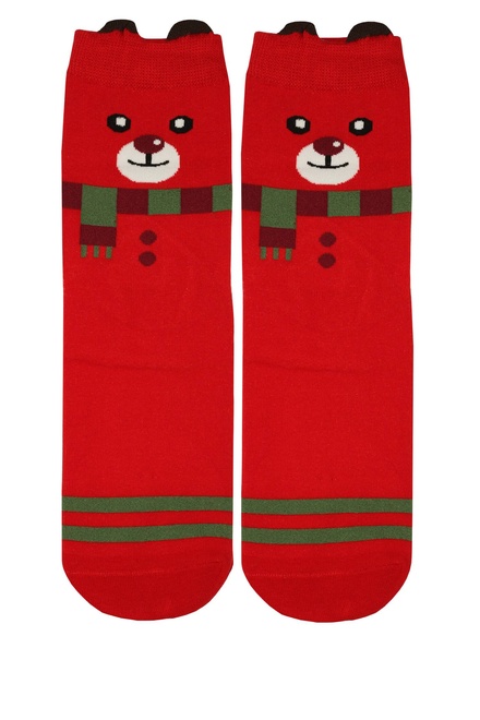 Vianočný medvedík - veselé dámske ponožky červená veľkosť: 35-38