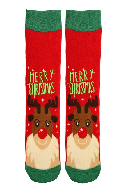Virgina vianočné termo ponožky dámske sob Rudolf  červená veľkosť: 39-42