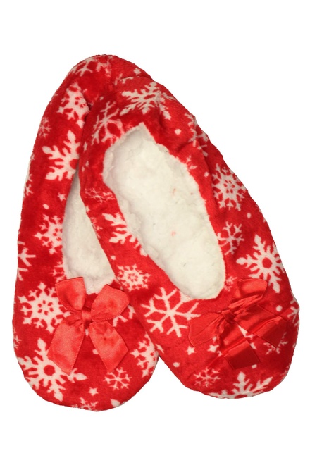 Red vianočné teplé papuče vločky X931  červená veľkosť: 35-38