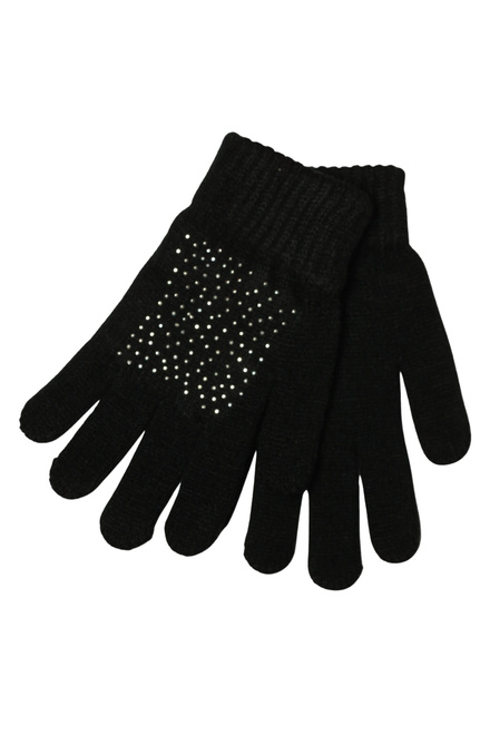 Hrejivé dámske pletené rukavice s kamienkami čierna