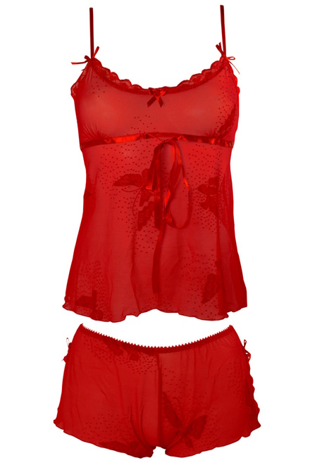 Trina Red sexy komplet - košieľka + nohavičky červená veľkosť: L