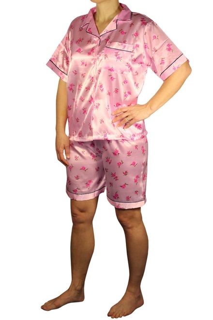 Elena Max Rose saténové pyžamo s kraťasmi