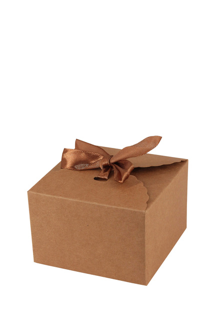 Prírodná darčeková krabička s mašľou 9x9x6 cm