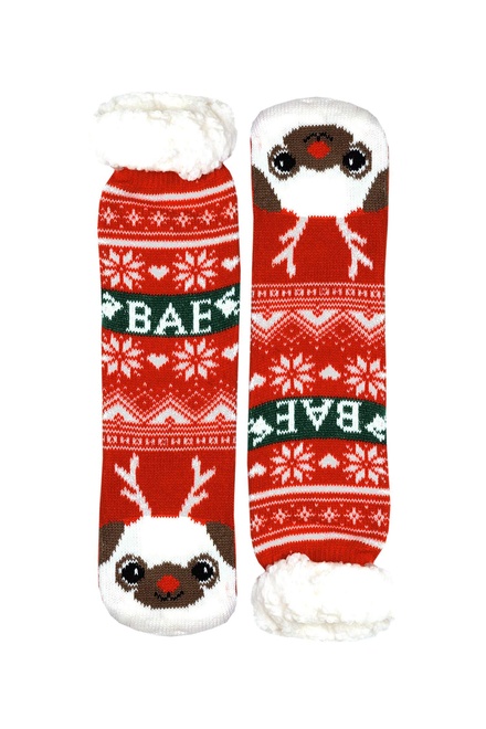 Christmas dog vysoké ponožky s kožúškom detské CW232 červená veľkosť: 31-34