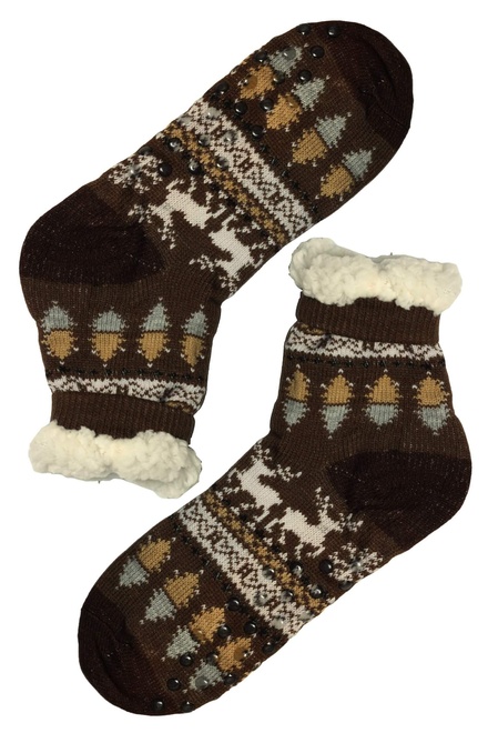 Nórsky vzor hnedé ponožky s baránkom 1133