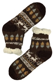 Nórsky vzor hnedé ponožky s baránkom 1133