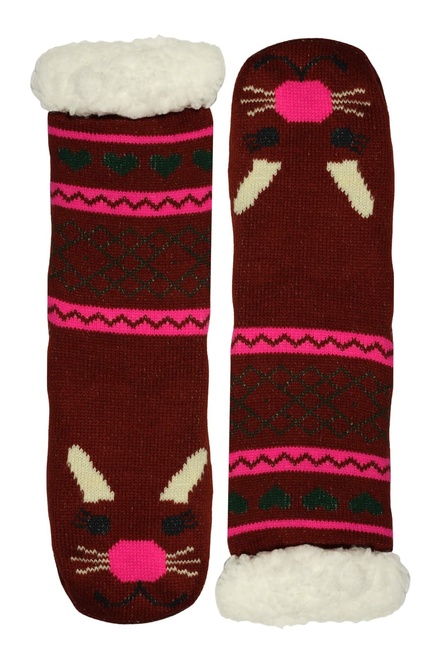 Dámske hrejivé ponožky so zvieratkom vínová veľkosť: 35-38