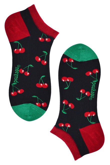 Sweet cherry nízke ponožky s obrázkami 5607 čierna veľkosť: 36-40