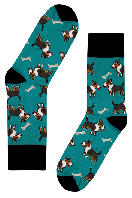 Ťapka ponožky s psíkom - veselé pánske olivová zelená veľkosť: 41-43