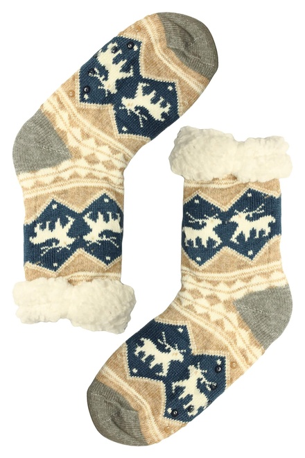 Teplé ponožky s baránkom kávové B01 béžová veľkosť: 43-47
