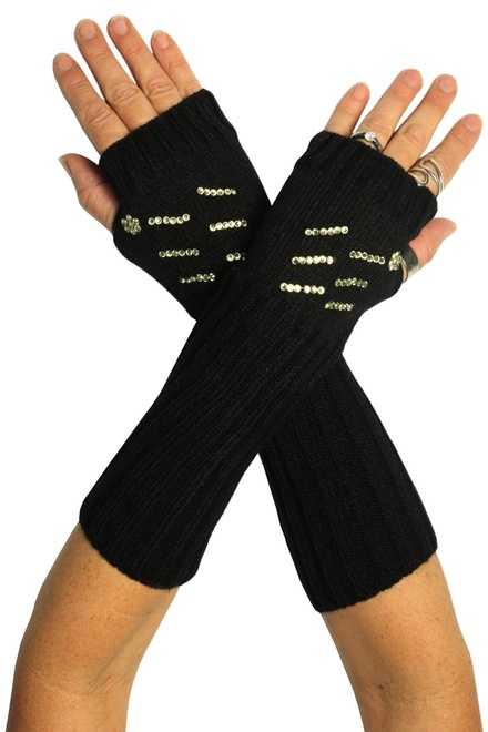Pletené návleky na ruky s kamienkami čierna