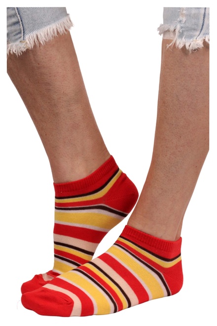 Bellinda ponožky - pruhované členkové bavlnené červená veľkosť: 35-38
